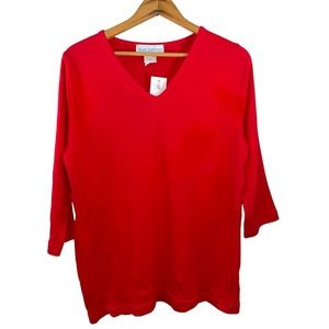 Bleu Bayou Casual Wear Solid Red V Neck Top, NWT‎ Size Small